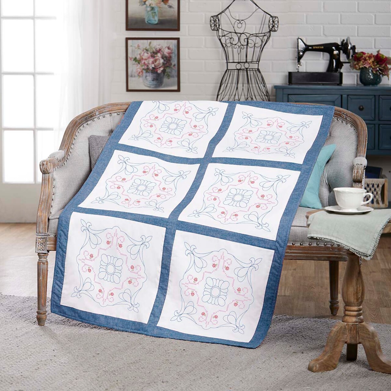 Herrschners Nellie Quilt Blocks Stamped Cross-Stitch & Stamped Embroidery